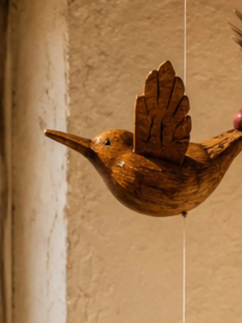 Vintage Hand Carved Wooden Hummingbirds Hanging Wind Spinner